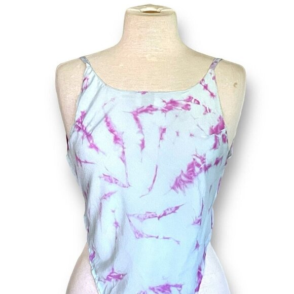 Y2K Vintage 90s Millenium Womens Kerchief Top One Sz Blue Tie Dye Open Back - Picture 3 of 5